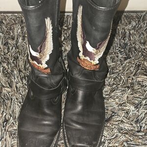 Harley-Davidson Black Leather Boots with Eagle Design